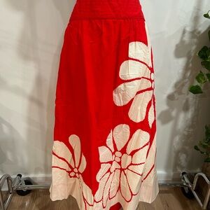 FARM Rio Vibrant Red and Cream Maxi Skirt